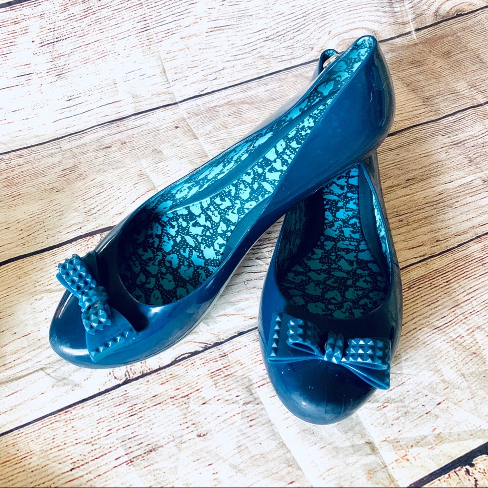 Melissa 9 Navy Blue Pop Bow Ballet Flat Shoes
